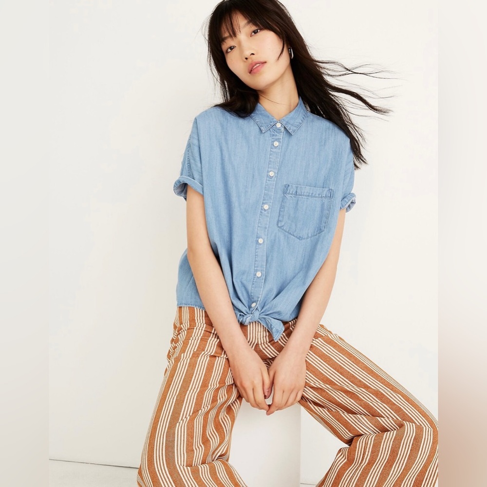Madewell Denim Short-Sleeve Tie-Front Shirt